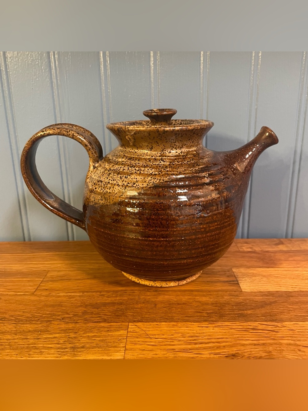Vintage Handmade Studio Art Signed Stoneware Teapot Cottagecore